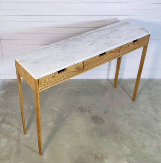 Entry Console Table in Oak solid Wood and Marble Top