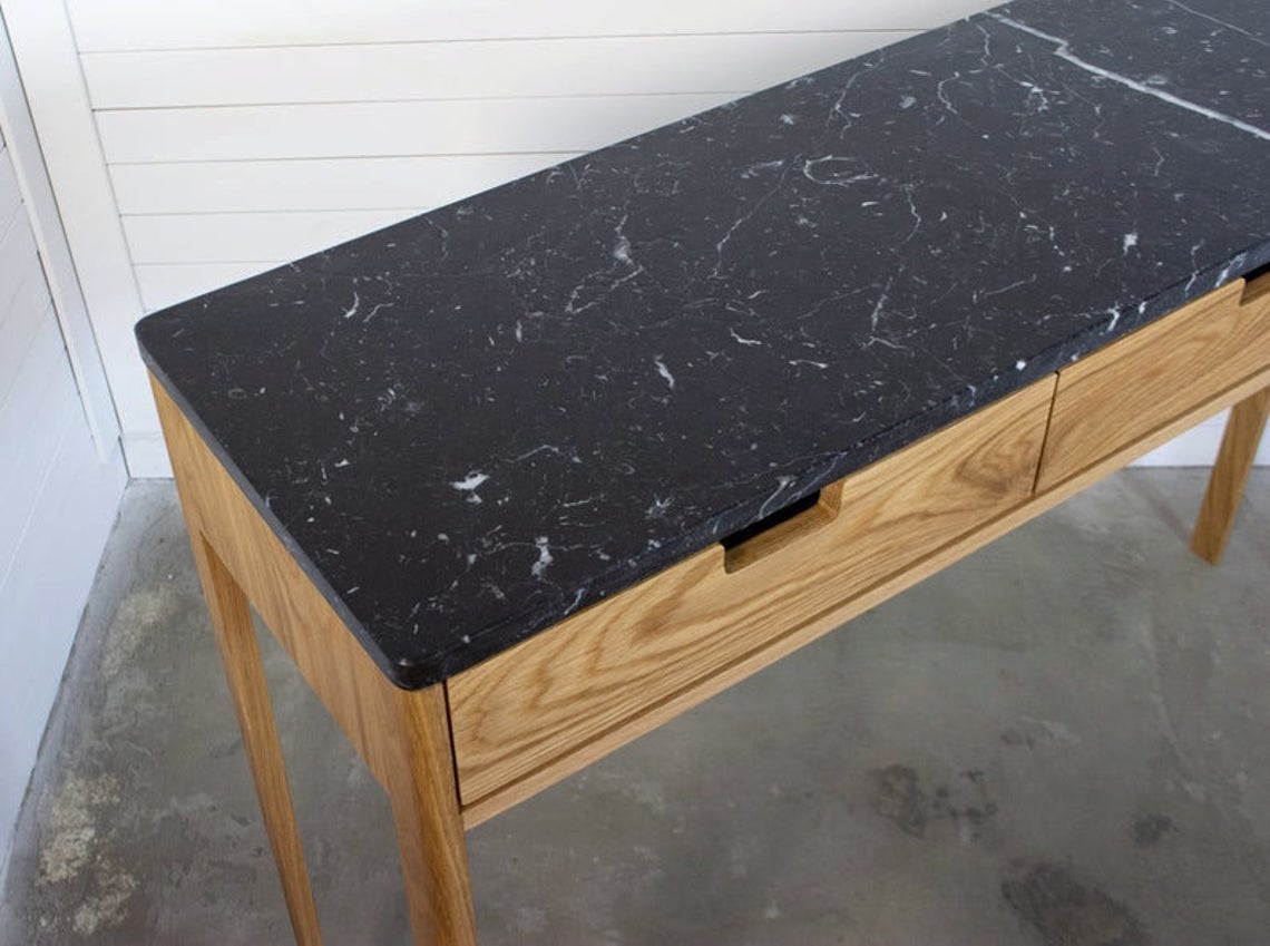 Entry Console Table in Oak solid Wood and Marble Top