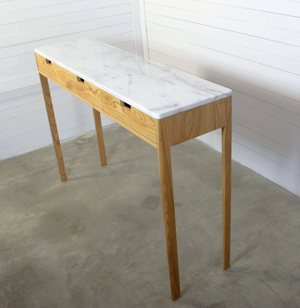 Entry Console Table in Oak solid Wood and Marble Top