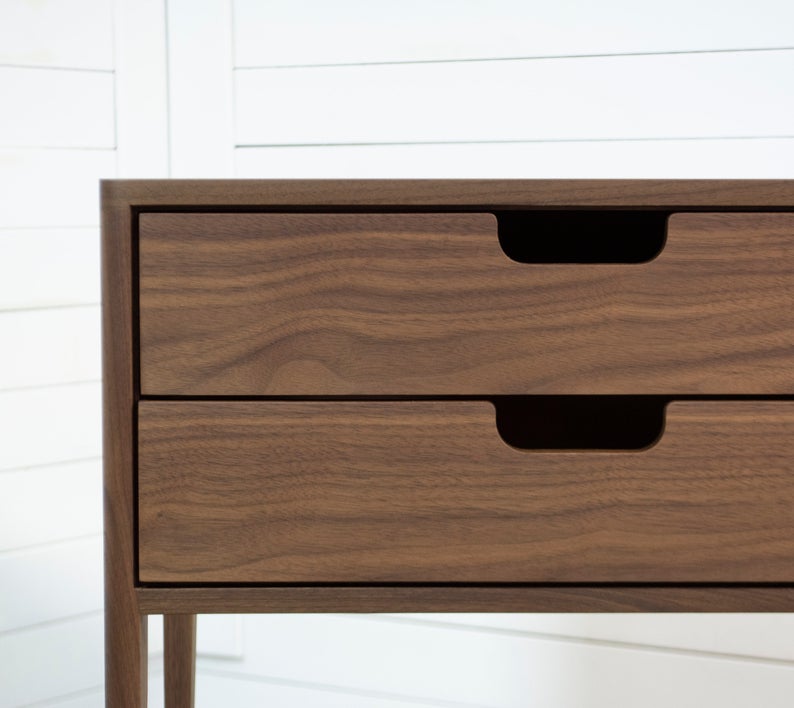 Nightstand in Solid Walnut/Oak Wood, Bedside Table with two Drawers