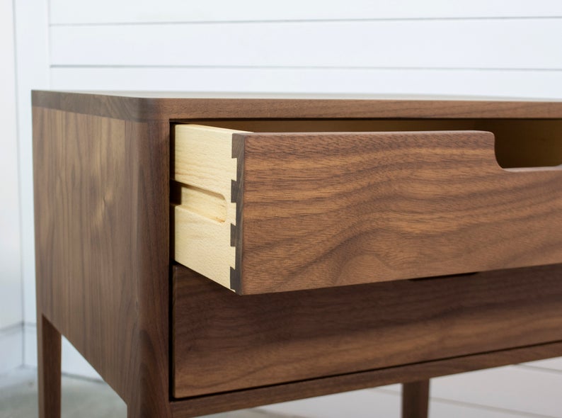 Nightstand in Solid Walnut/Oak Wood, Bedside Table with two Drawers