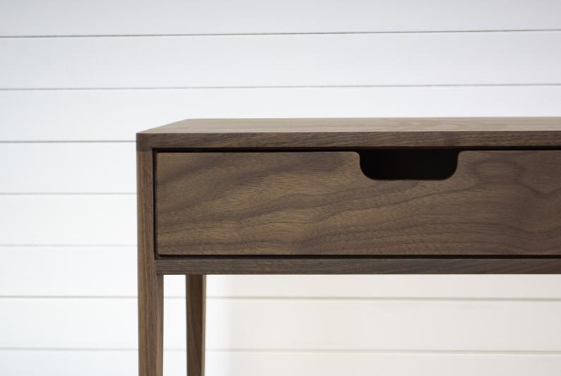 Nightstand in Solid Walnut/Oak Wood, Bedside Table with Drawer
