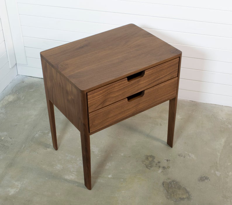 Nightstand in Solid Walnut/Oak Wood, Bedside Table with two Drawers