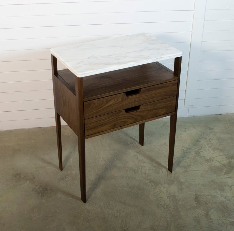 Catherine s Bedside Table in Walnut Wood and Top in Marble, Scandinavian furniture