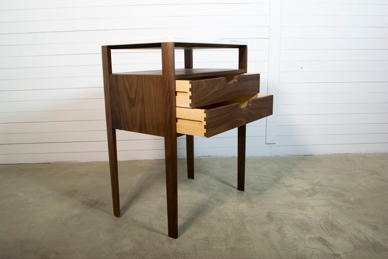 Catherine s Bedside Table in Walnut Wood and Top in Marble, Scandinavian furniture