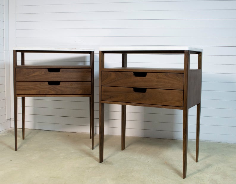 Catherine s Bedside Table in Walnut Wood and Top in Marble, Scandinavian furniture