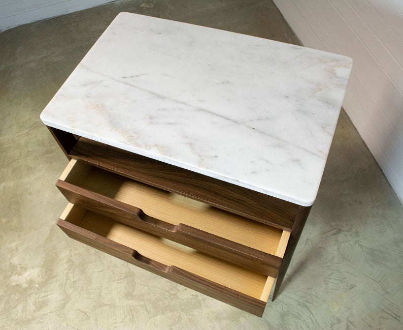 Catherine s Bedside Table in Walnut Wood and Top in Marble, Scandinavian furniture