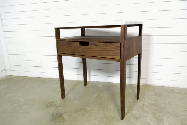 Bedside table in solid Walnut Wood and Marble Top, Scandinavian furniture