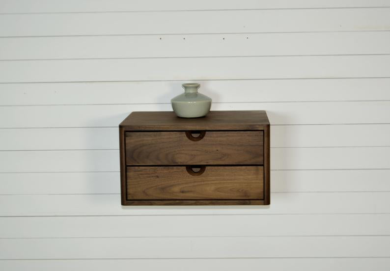 Floating Nightstand in solid Walnut Wood with two Drawers
