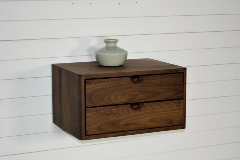Floating Nightstand in solid Walnut Wood with two Drawers