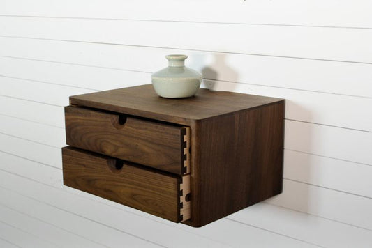 Floating Nightstand in solid Walnut Wood with two Drawers