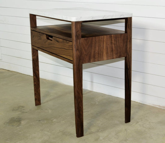 Bedside table in solid Walnut Wood and Marble Top, Scandinavian furniture