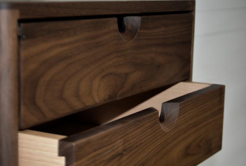 Floating Nightstand in solid Walnut Wood with two Drawers