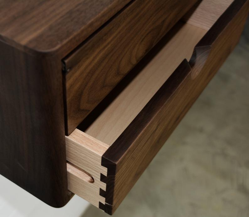 Floating Nightstand in solid Walnut Wood with two Drawers