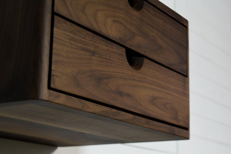 Floating Nightstand in solid Walnut Wood with two Drawers