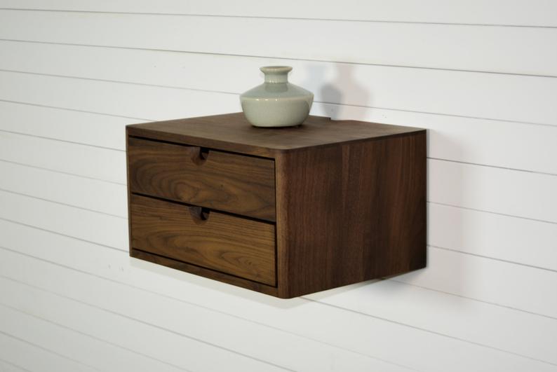 Floating Nightstand in solid Walnut Wood with two Drawers