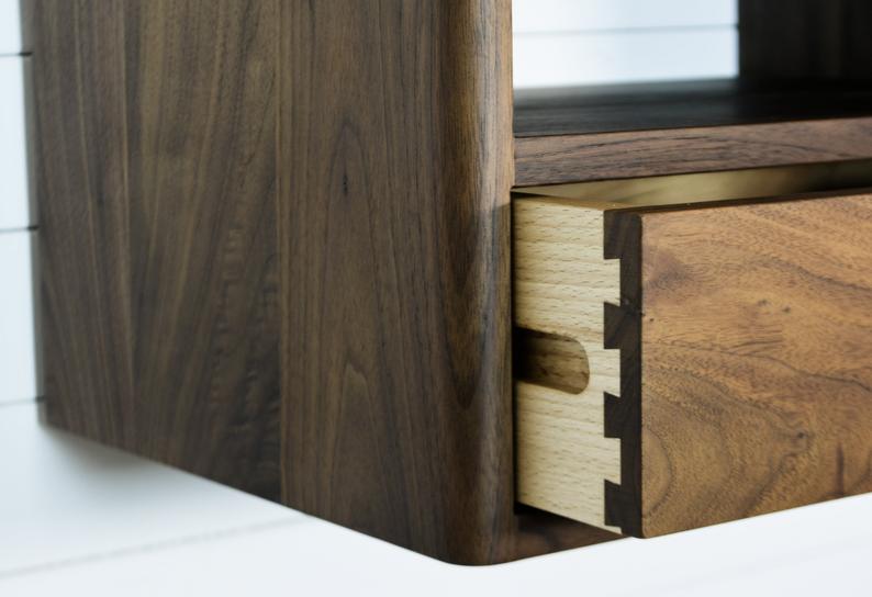 Floating Nightstand in solid Walnut Wood with Drawer