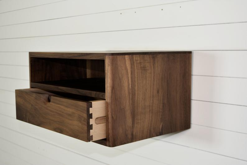 Floating Nightstand in solid Walnut Wood with Drawer